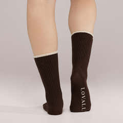 Gestrickte Rippensocken 2er-Pack – Schwarz/Kaffee/Beige