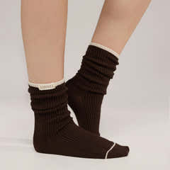 Gestrickte Rippensocken 2er-Pack – Schwarz/Kaffee/Beige