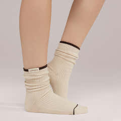 Gestrickte Rippensocken 2er-Pack – Schwarz/Kaffee/Beige