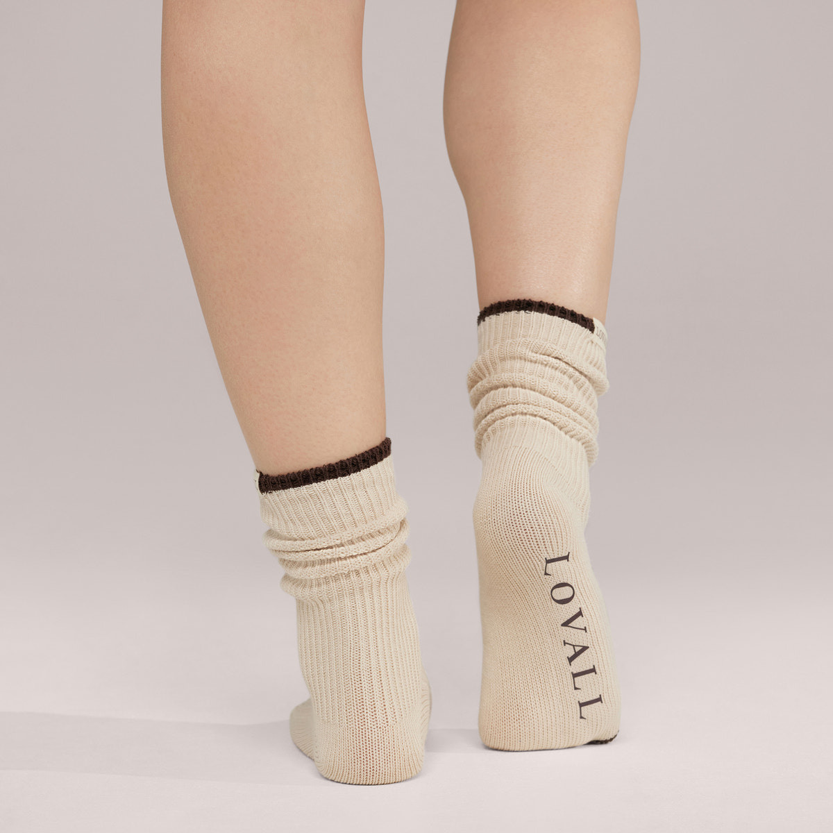 Gestrickte Rippensocken 2er-Pack – Schwarz/Kaffee/Beige