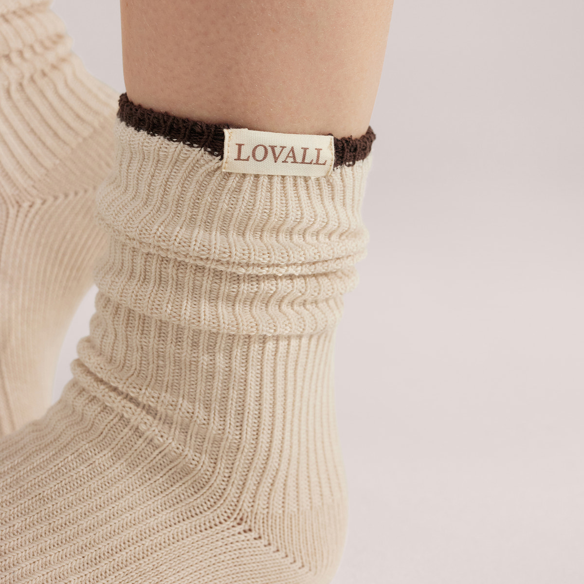 Gestrickte Rippensocken 2er-Pack – Schwarz/Kaffee/Beige