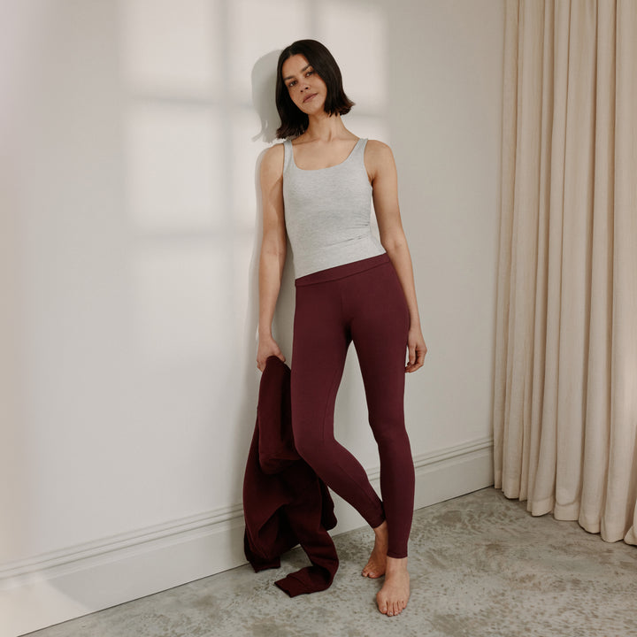 Leichte Alltags-Leggings mit hohem Bund - Burgund
