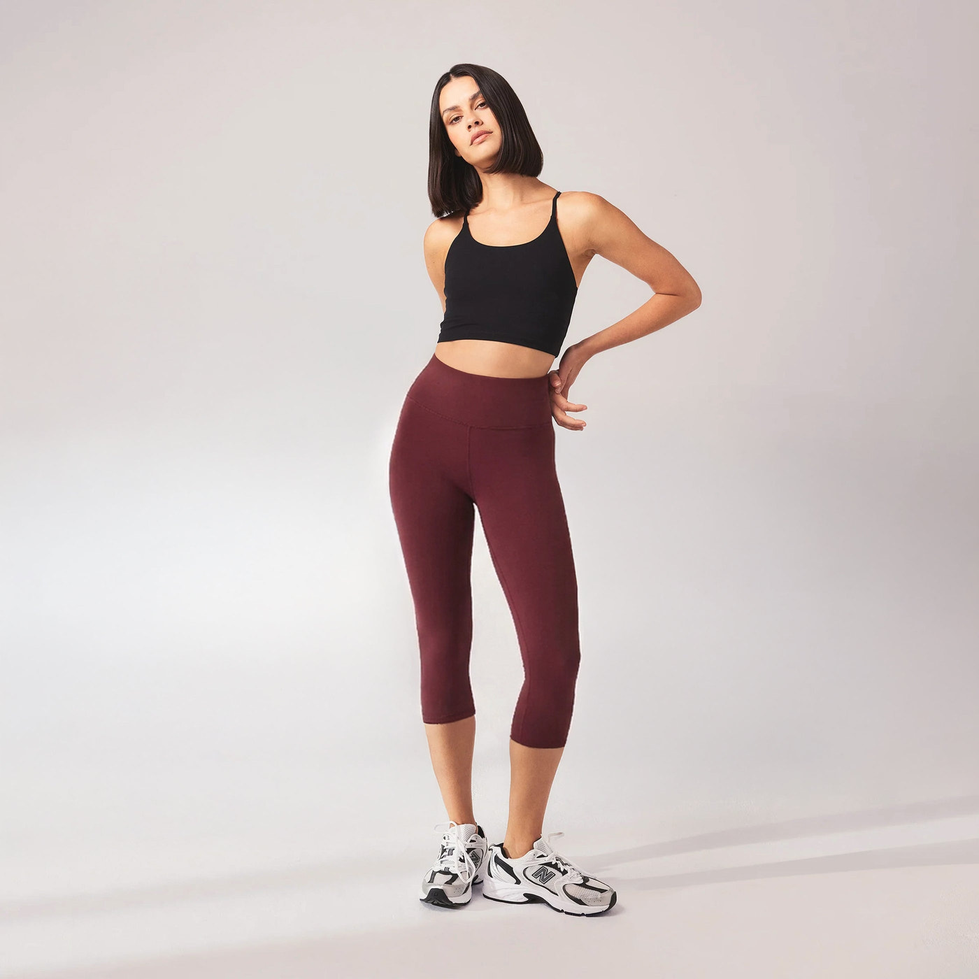 Cropped Leichte Leggings - Burgunderrot
