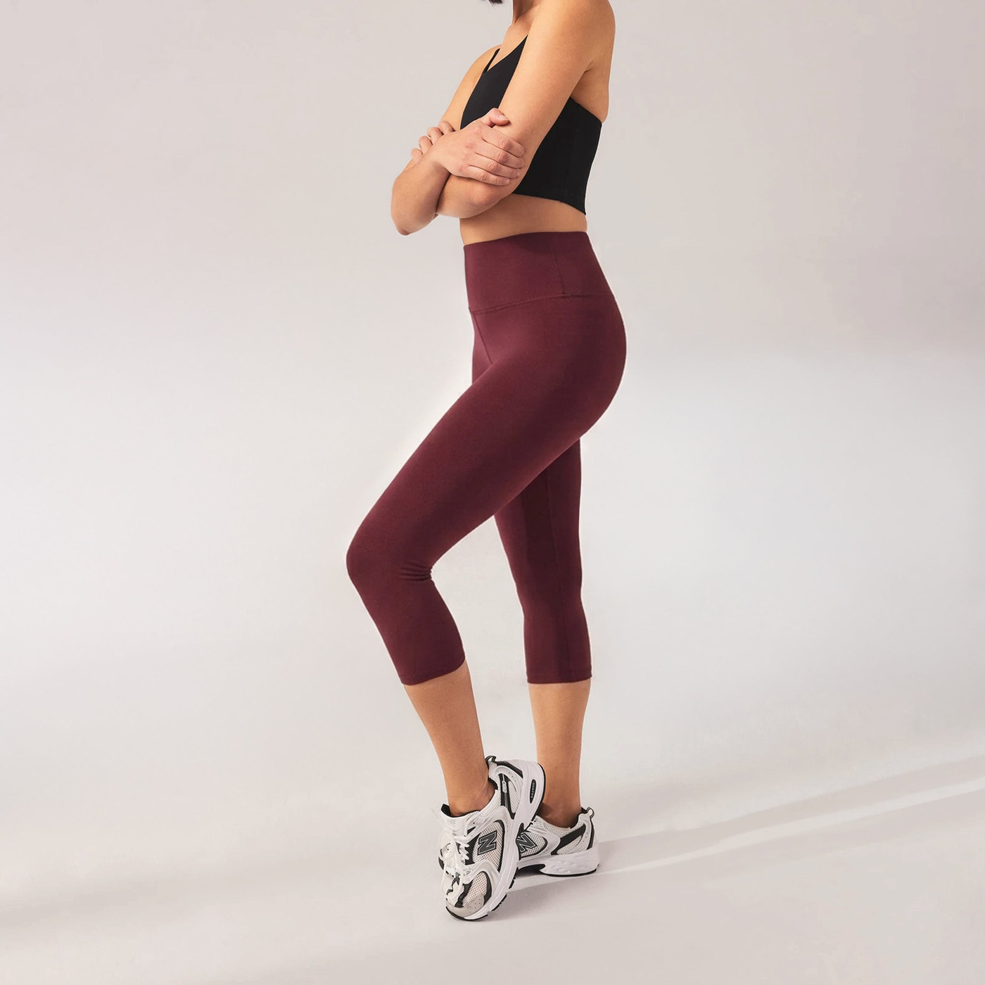 Cropped Leichte Leggings - Burgunderrot