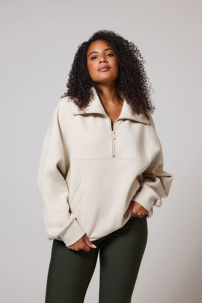 ALL SZN Übergröße 1/4 Zip Bio-Sweatshirt Curvy - Ecru