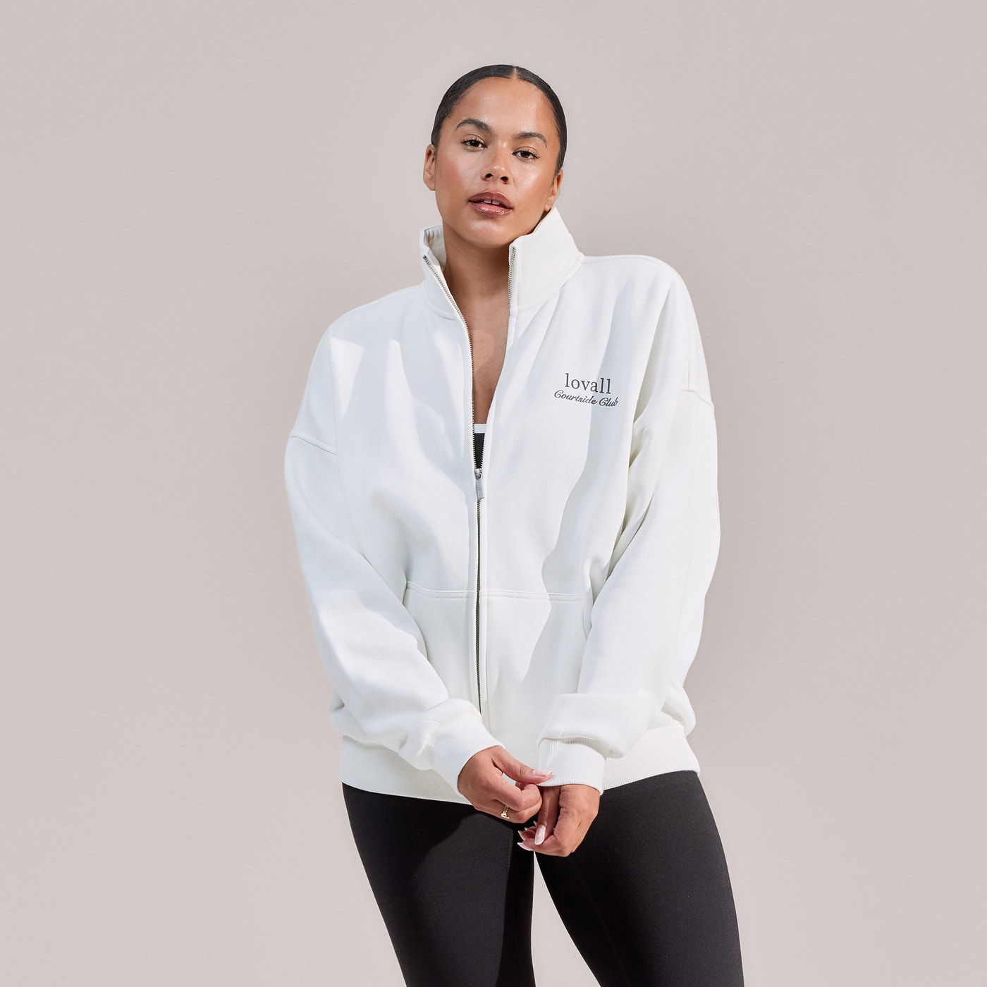 ALL SZN Organic Funnel Neck Zip Through - Off White
