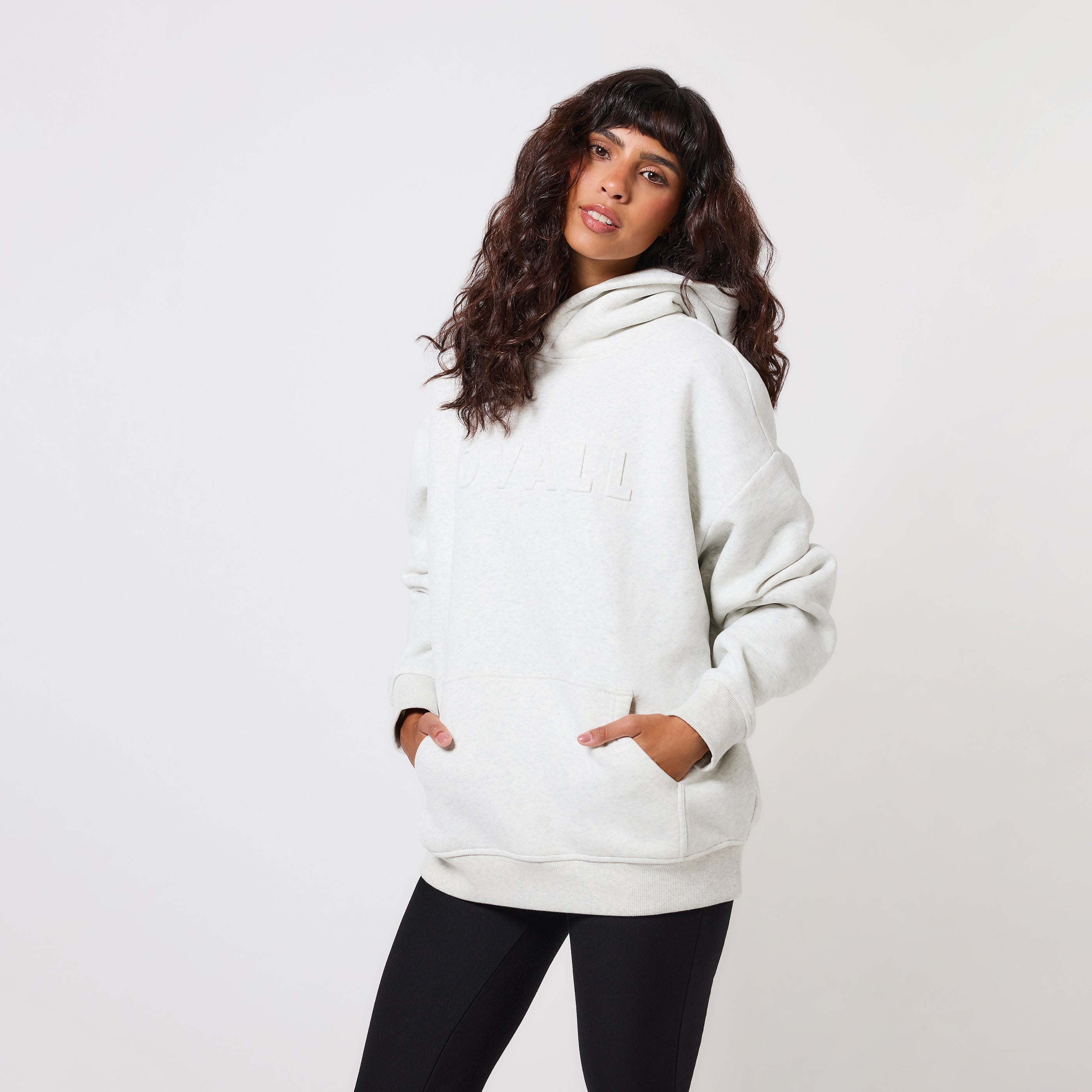Schwerer Oversize Hoodie – Hellgrau meliert