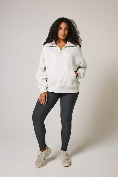 ALL SZN Übergröße 1/4 Zip Bio-Sweatshirt Curvy - Light Grey Marl