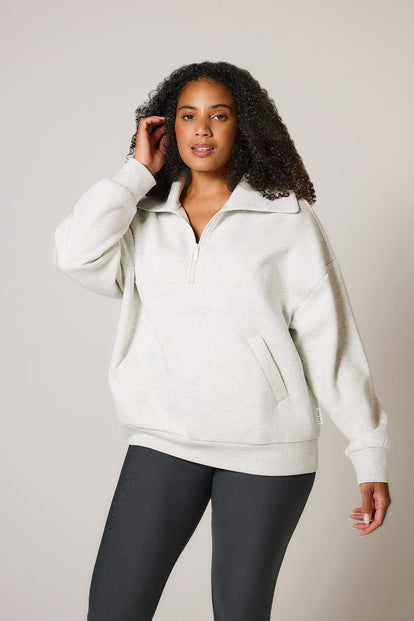 ALL SZN Übergröße 1/4 Zip Bio-Sweatshirt Curvy - Light Grey Marl