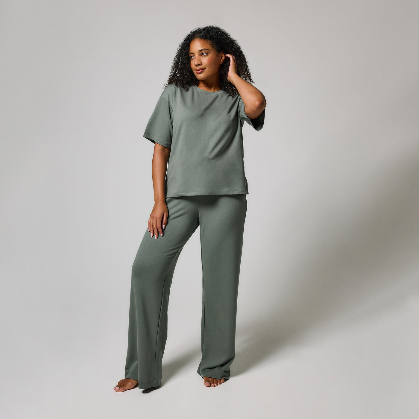 Soft Touch Lounge Set Mit Weitem Bein - Salbeigrünes