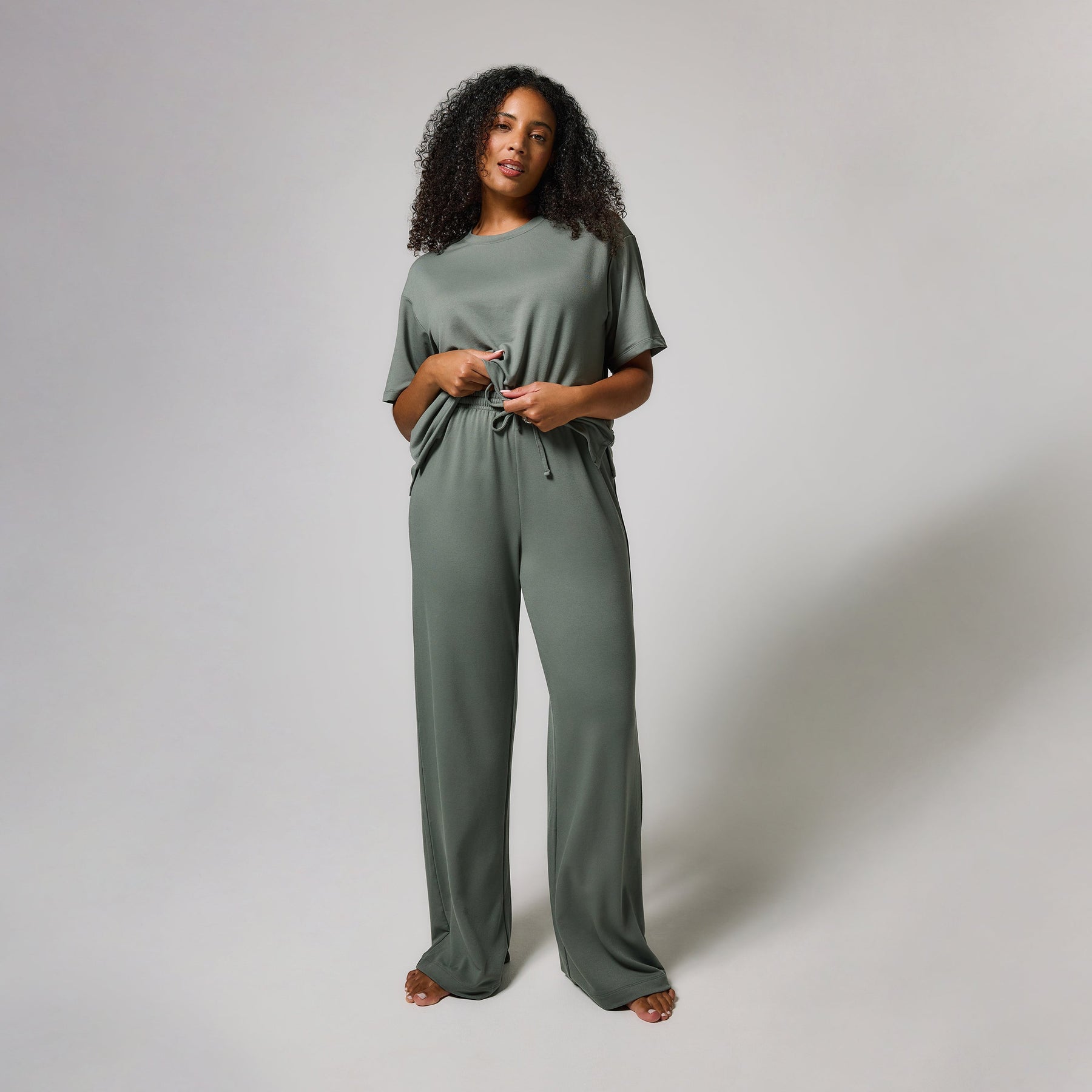 Soft Touch Lounge Set Mit Weitem Bein - Salbeigrünes