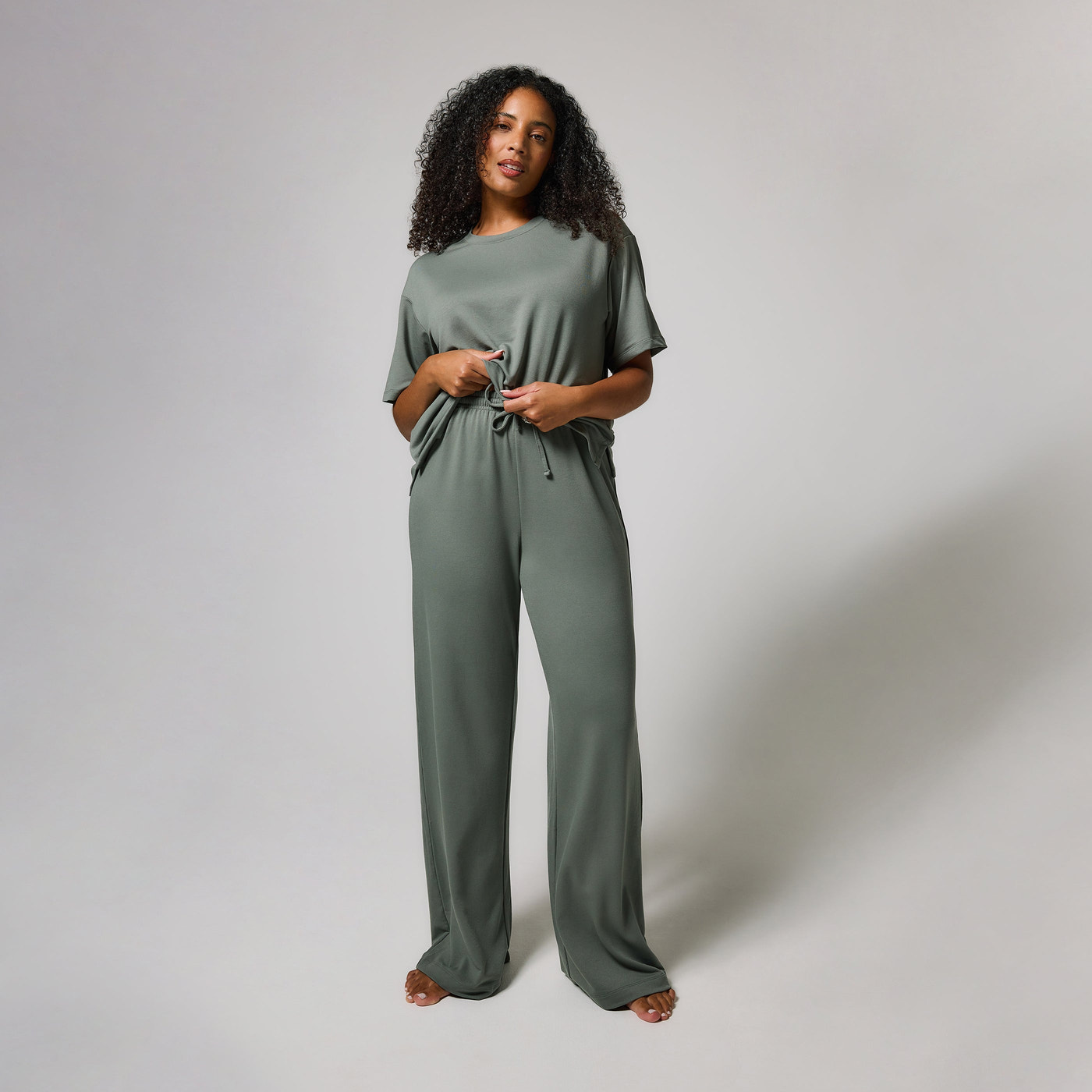 Soft Touch Lounge Set Mit Weitem Bein - Salbeigrünes