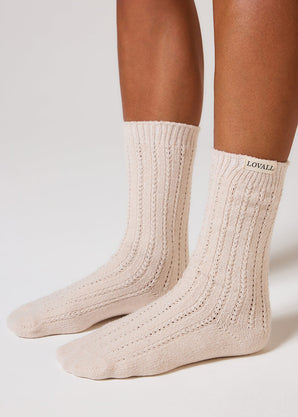 Gestrickte Socke - Beige