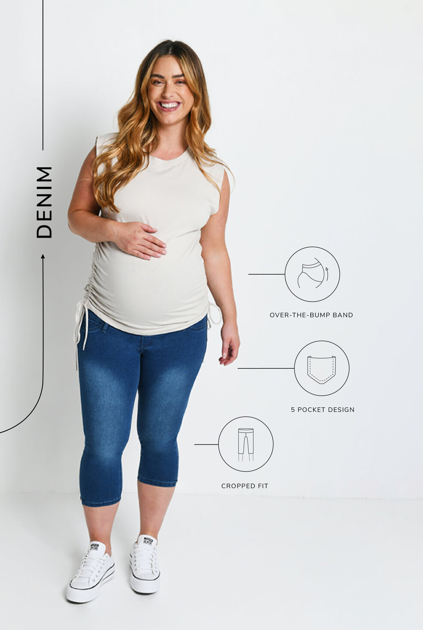 Cropped Umstandsjeggings - Mittelblaue