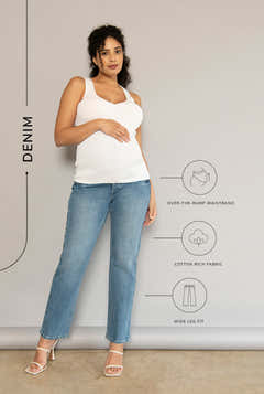 Umstandsjeans mit geradem Bein – Mittelblau