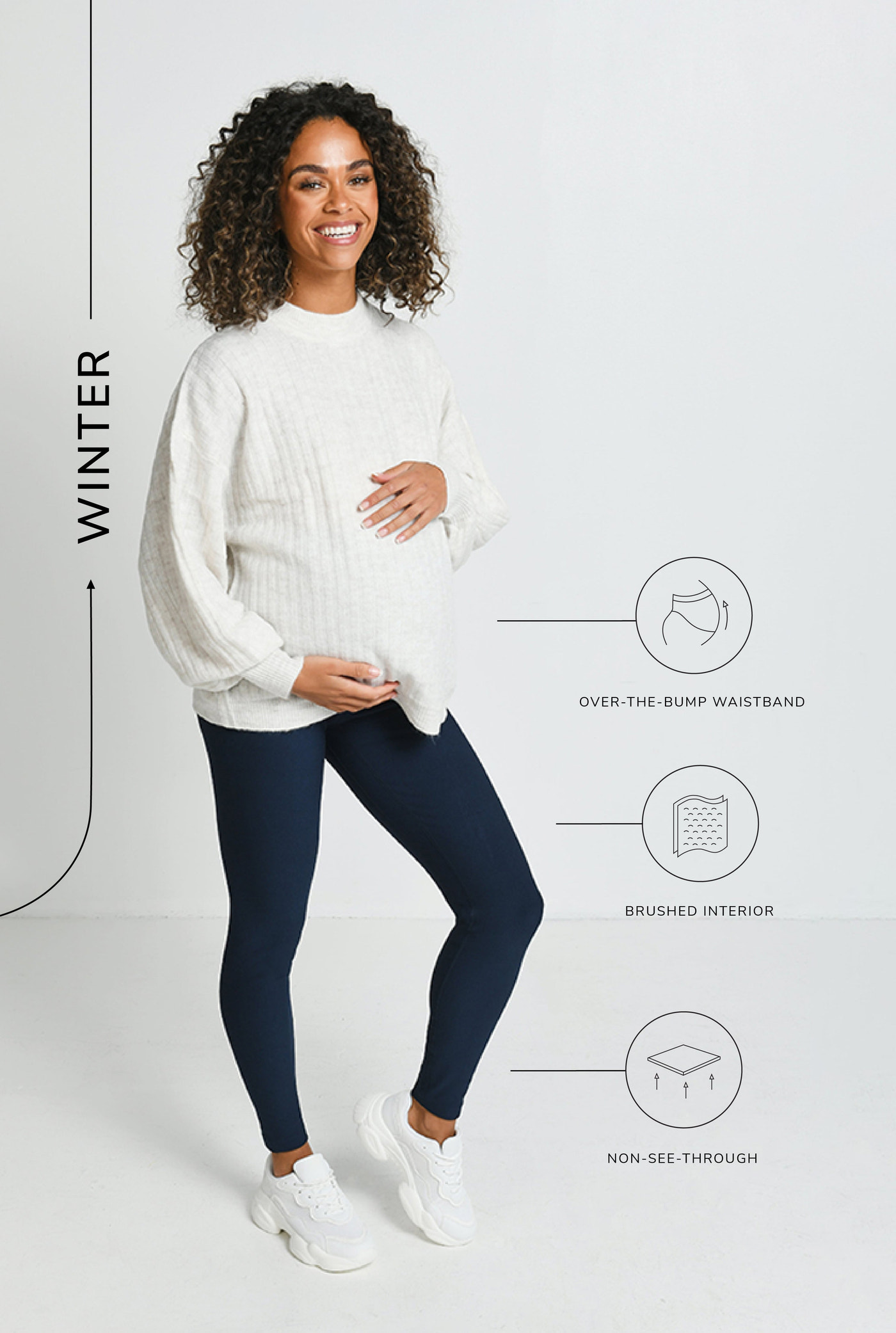 Alltägliche Winter Umstandsleggings mit hoher Taille - Navy