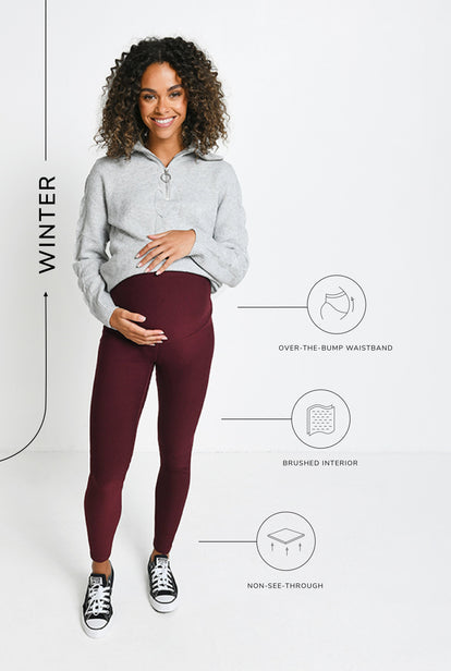 Everyday Umstandsleggings Winter High Waisted Leggings - Burgundy