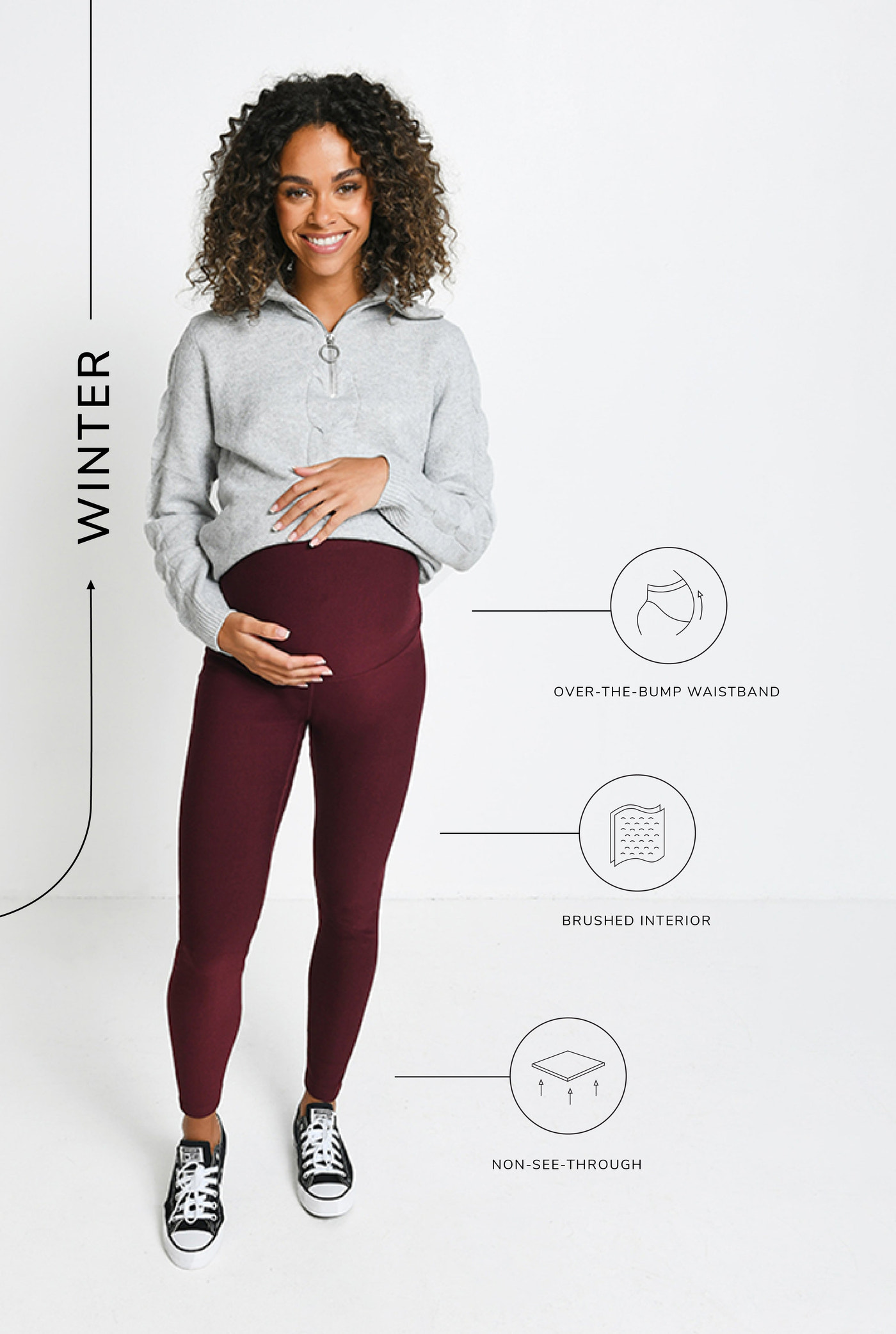 Alltägliche Winter Umstandsleggings mit hoher Taille - Bordeaux-Rote
