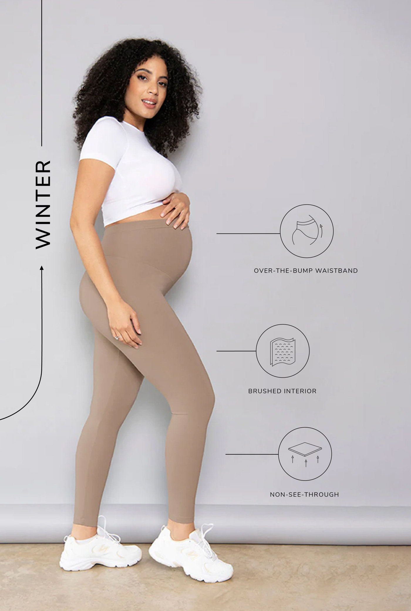 Alltägliche Winter Umstandsleggings mit hoher Taille  - Steingrau