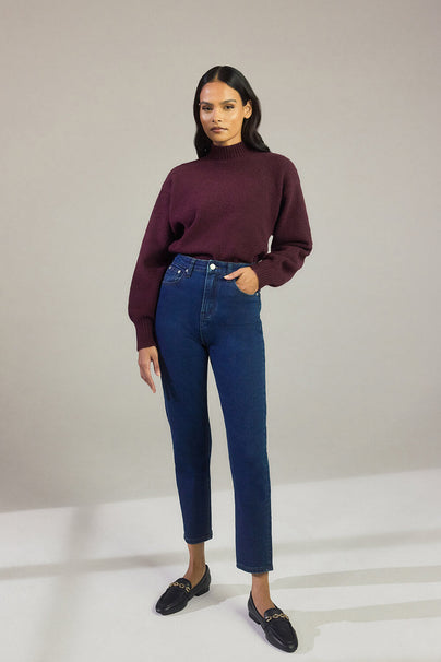 Slim-Fit Mom Jeans - Dunkelblaue