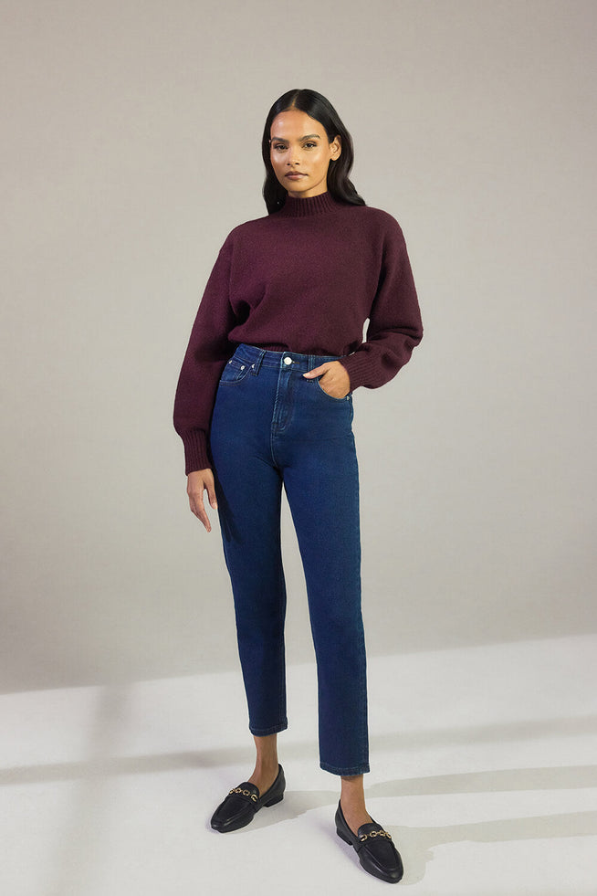 Slim-Fit Mom Jeans - Dunkelblaue