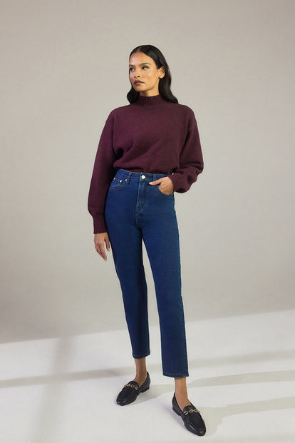 Slim-Fit Mom Jeans - Dark Blue