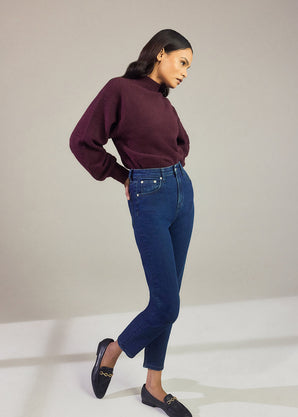 Slim-Fit Mom Jeans - Dark Blue