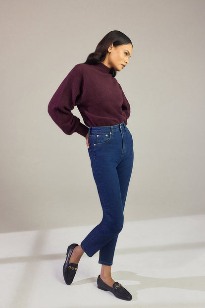 Slim-Fit Mom Jeans - Dark Blue