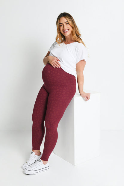 Everyday Umstandsleggings - Burgundy Animal Print