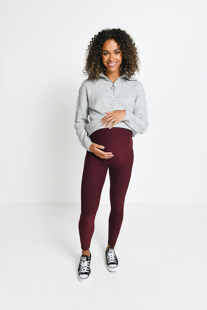 Umstands-Winter-Alltagsleggings – Burgunderrot