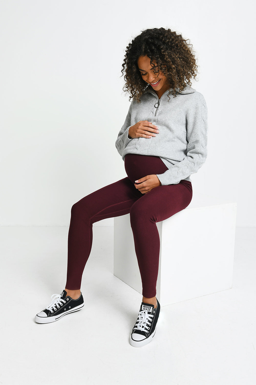 Umstands-Winter-Alltagsleggings – Burgunderrot