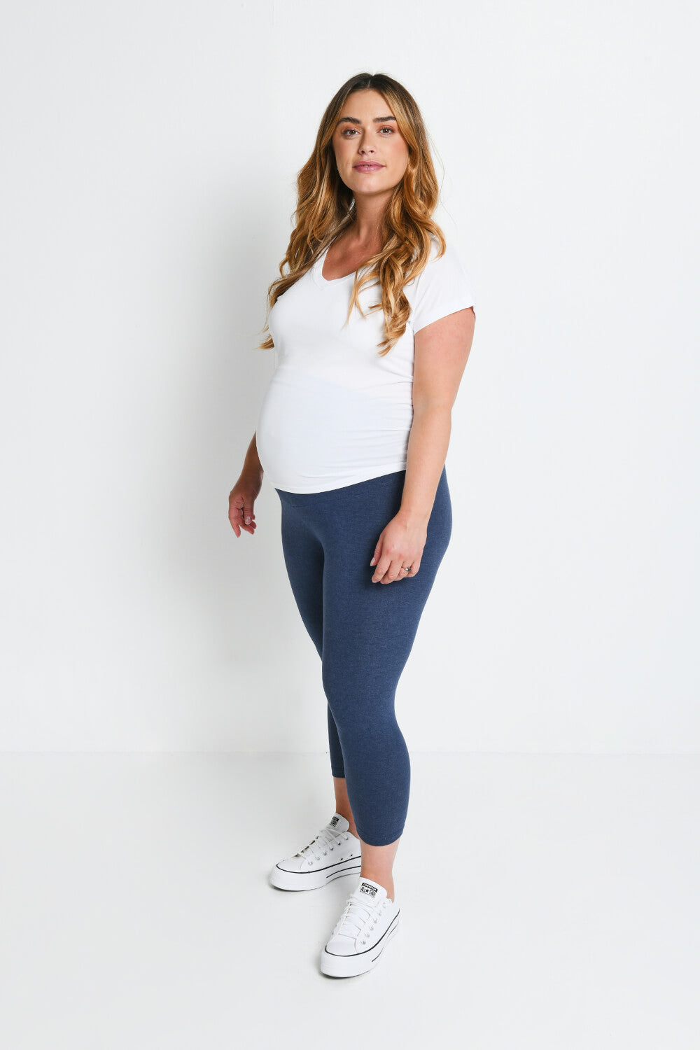 Alltägliche Cropped Umstandsleggings - Infinity Blue Melange
