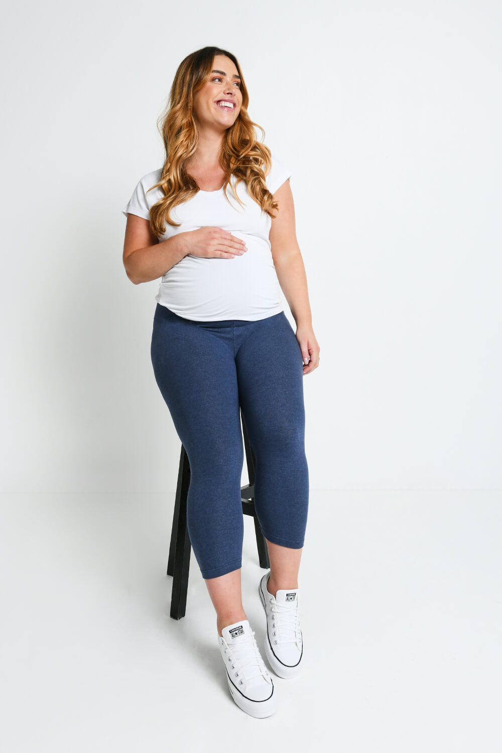 Alltägliche Cropped Umstandsleggings - Infinity Blue Melange