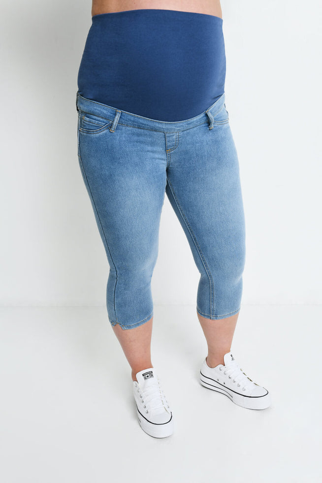 Cropped Umstandsjeggings - Light Blue