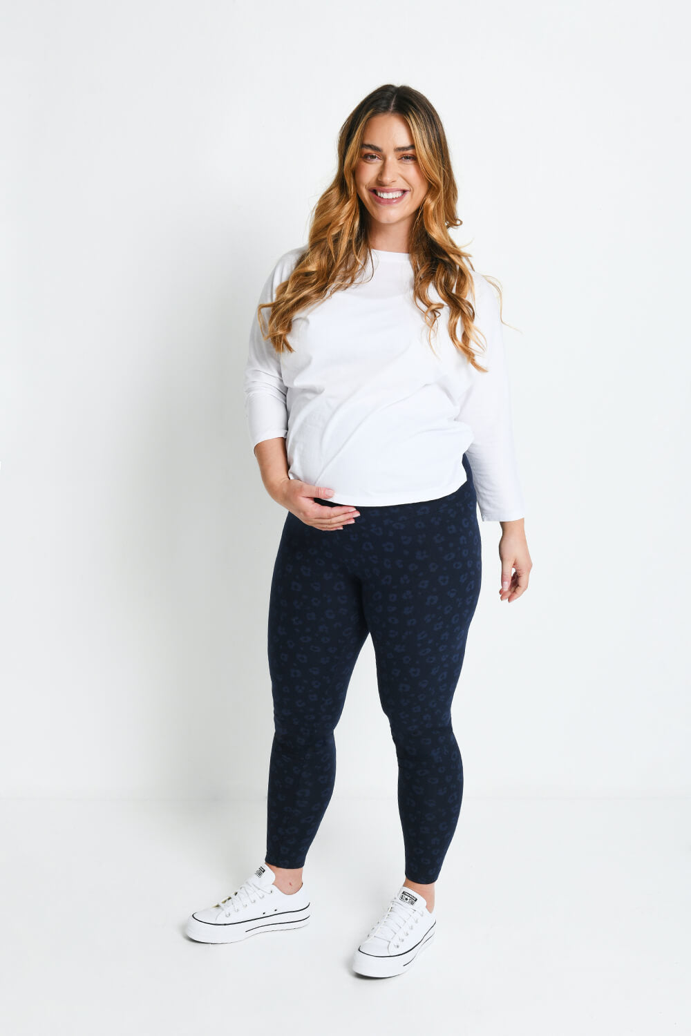 Alltägliche Umstandsleggings - Navy mit Animal-Print