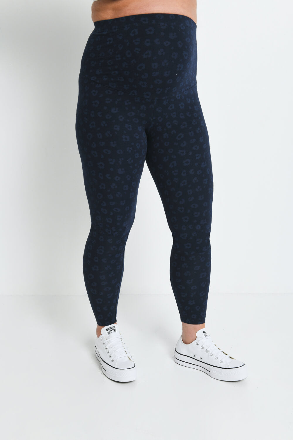 Alltägliche Umstandsleggings - Navy mit Animal-Print