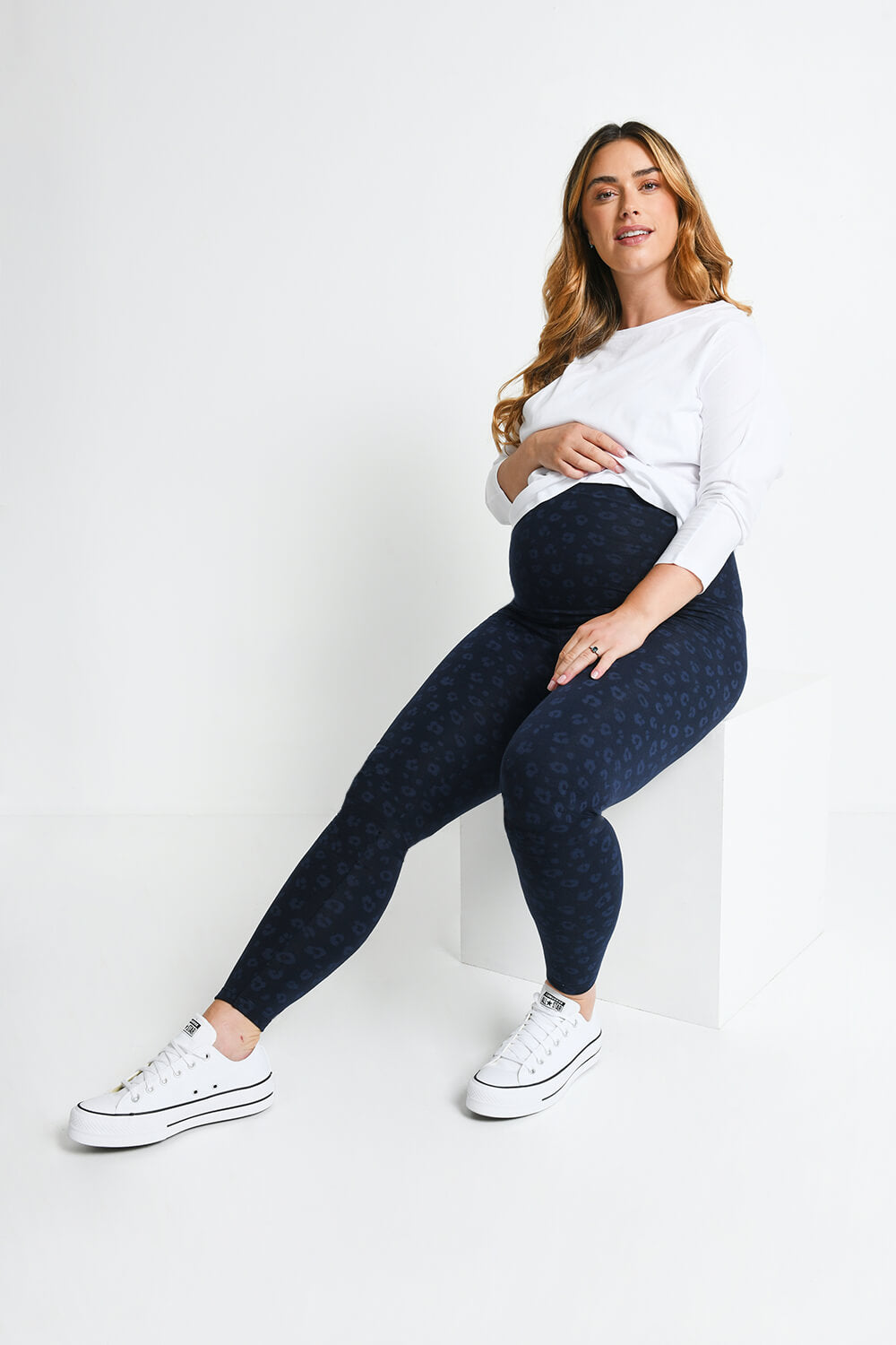 Alltägliche Umstandsleggings - Navy mit Animal-Print