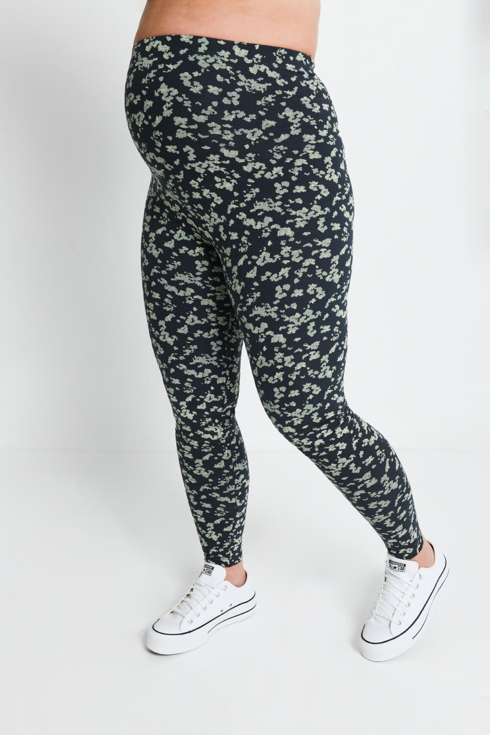 Alltägliche Umstandsleggings - Navy-/Grüne Blumenmuster