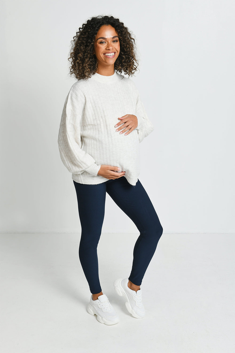Alltägliche Winter Umstandsleggings mit hoher Taille - Navy