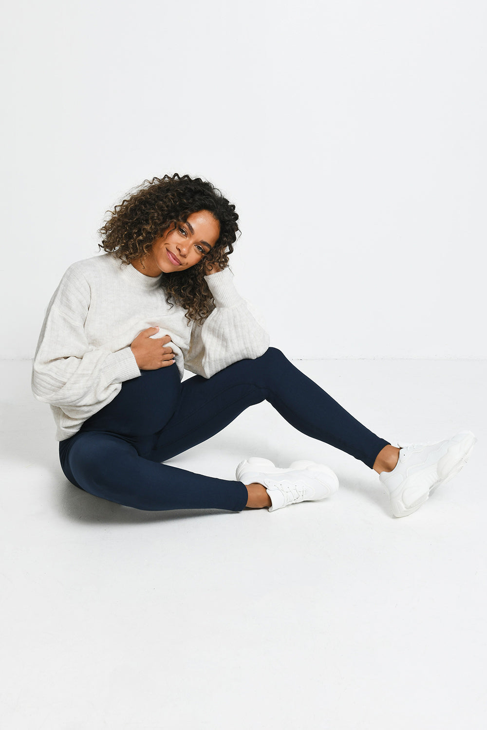Alltägliche Winter Umstandsleggings mit hoher Taille - Navy