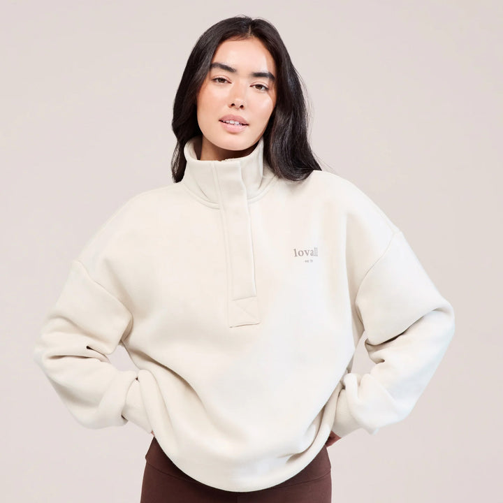 Schweres 1/4-Reißverschluss-Sweatshirt – Ecru