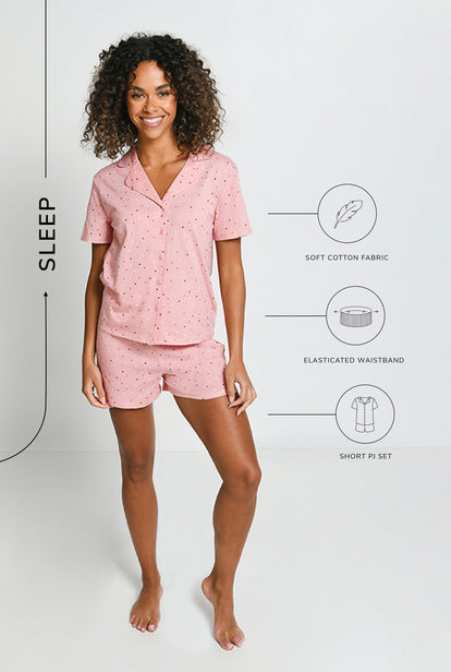 100% Baumwoll-Pyjama Set Mit Knöpfen - Pink Dot