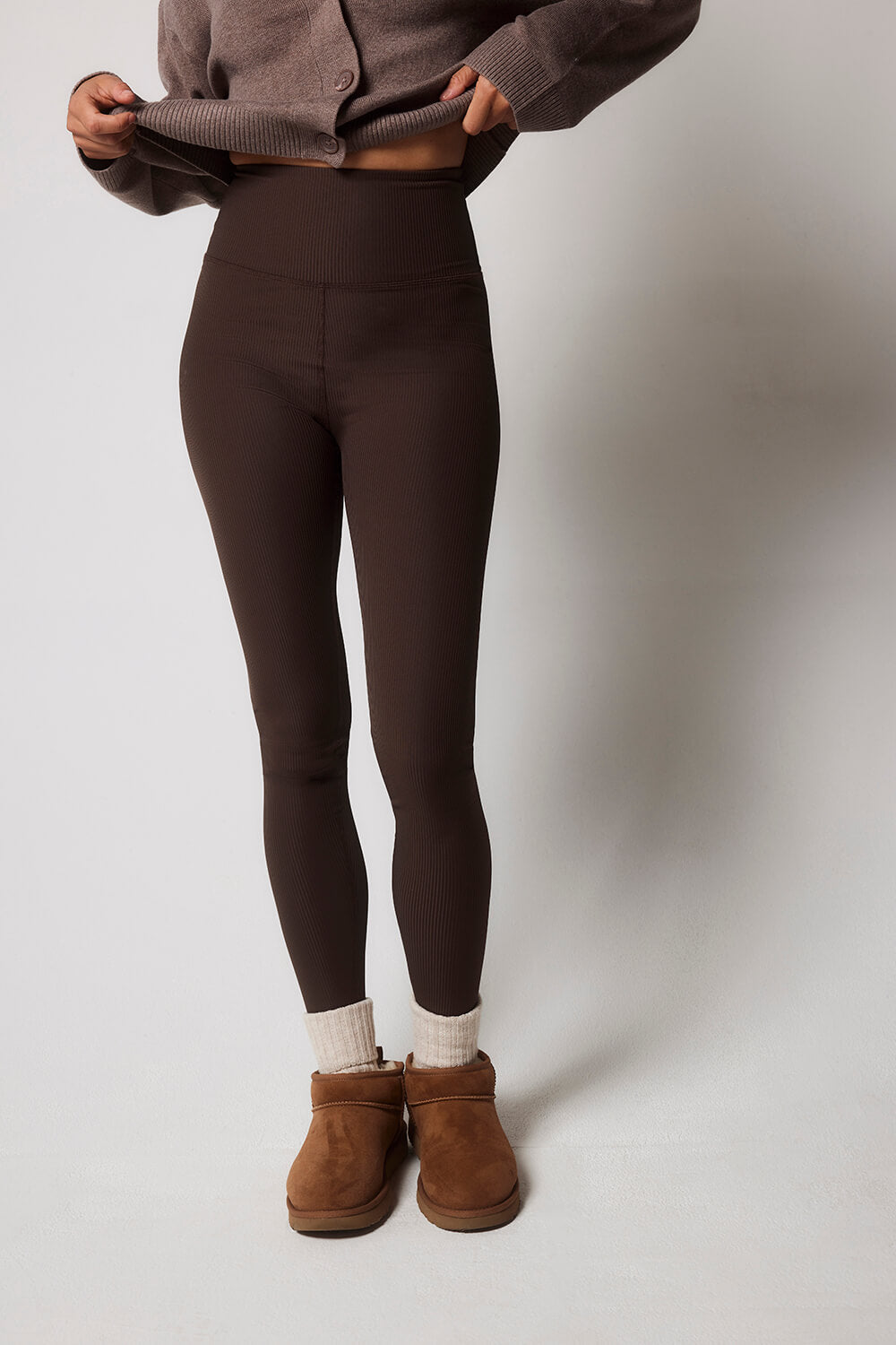 Gerippte Leggings - Espresso Braun