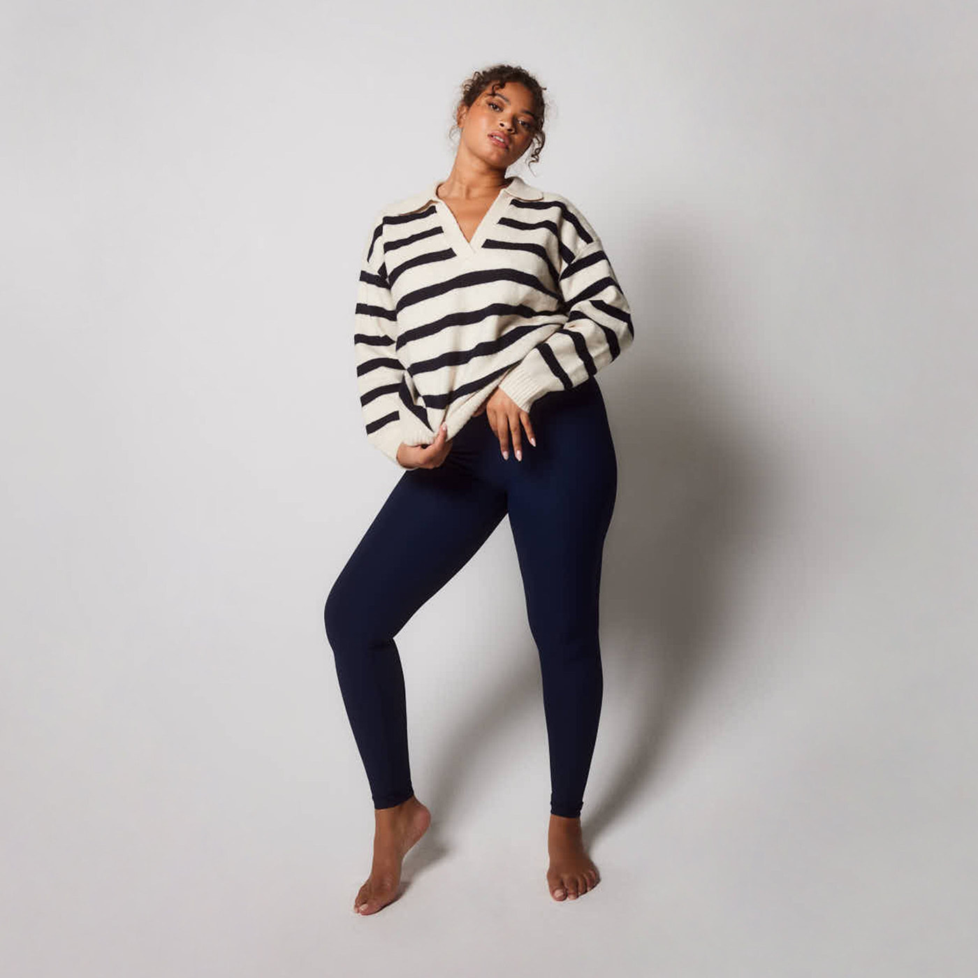 Gerippte Leggings Curvy - Navy