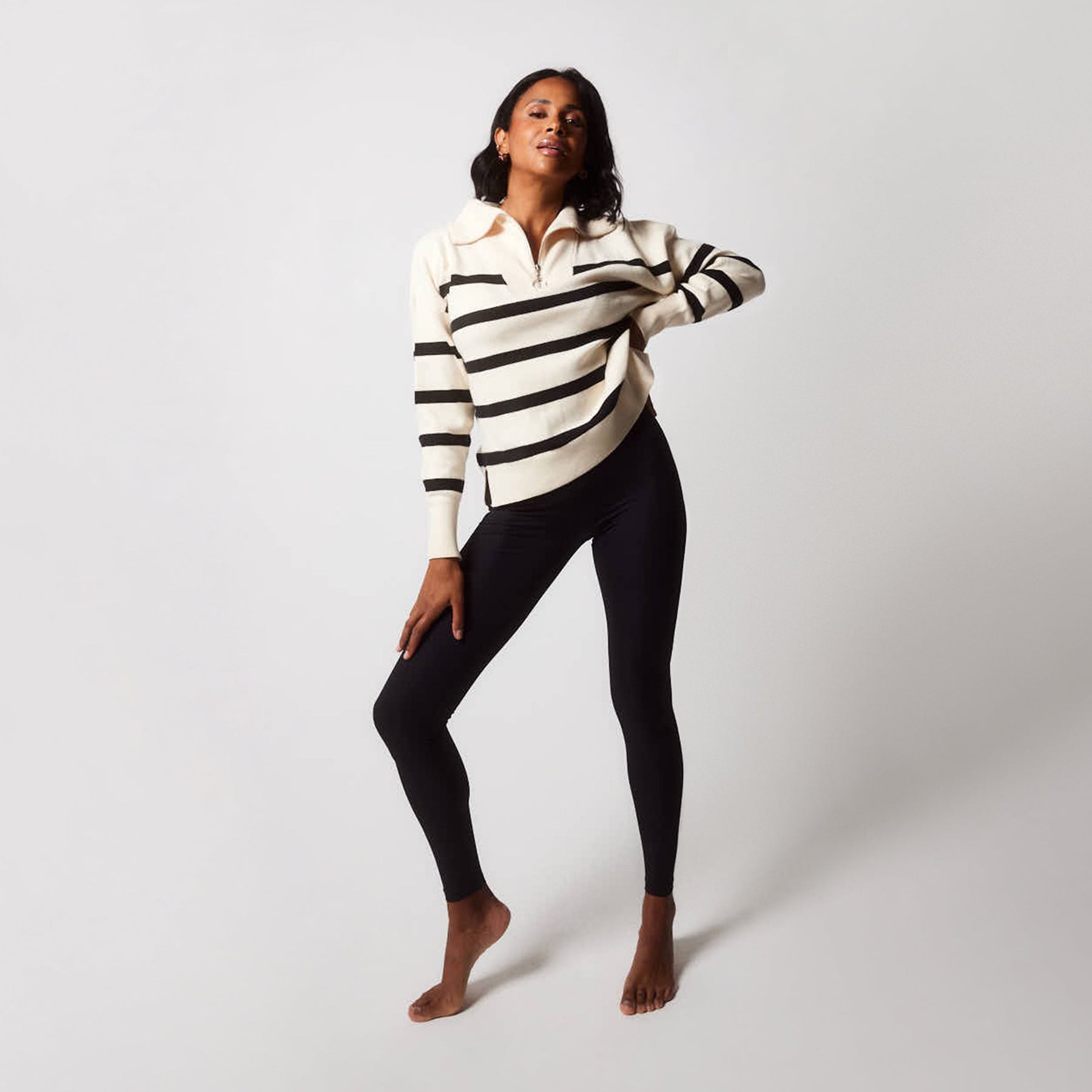 Gerippte Leggings - Schwarze