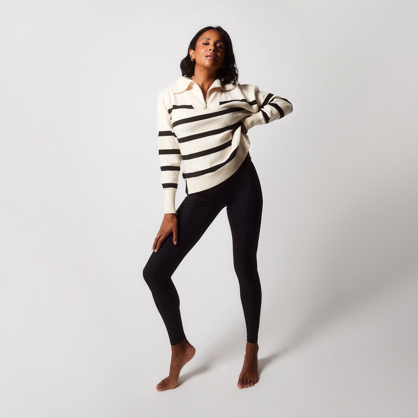 Gerippte Leggings - Schwarze
