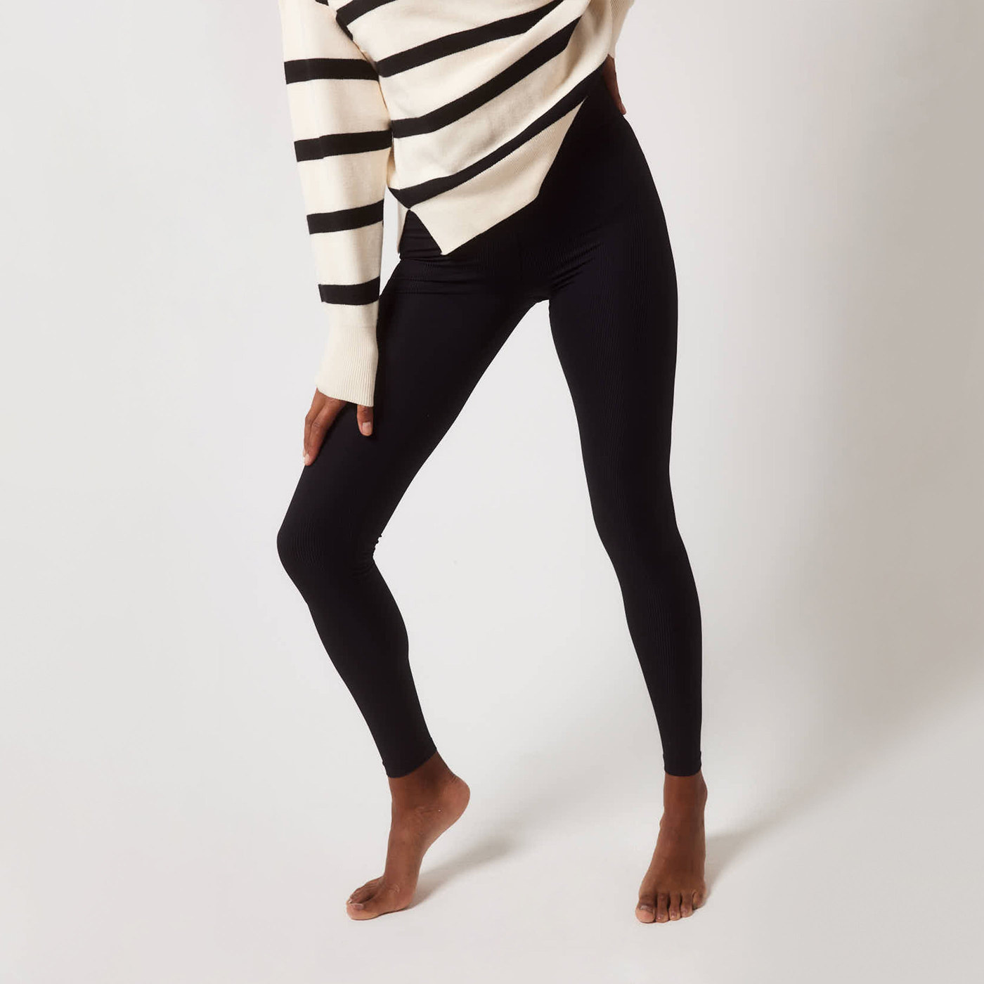 Gerippte Leggings - Schwarze