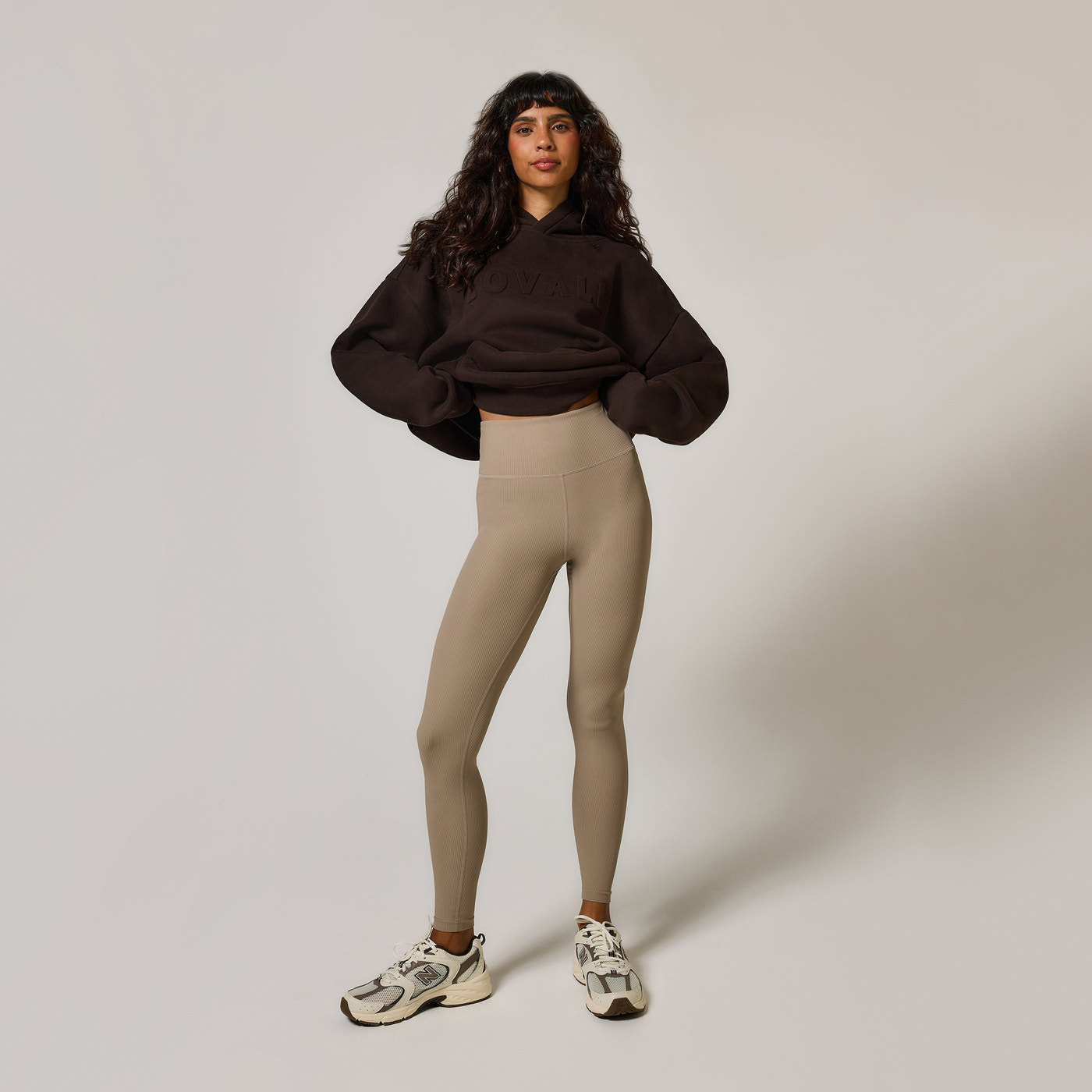 Gerippte Leggings - Stein