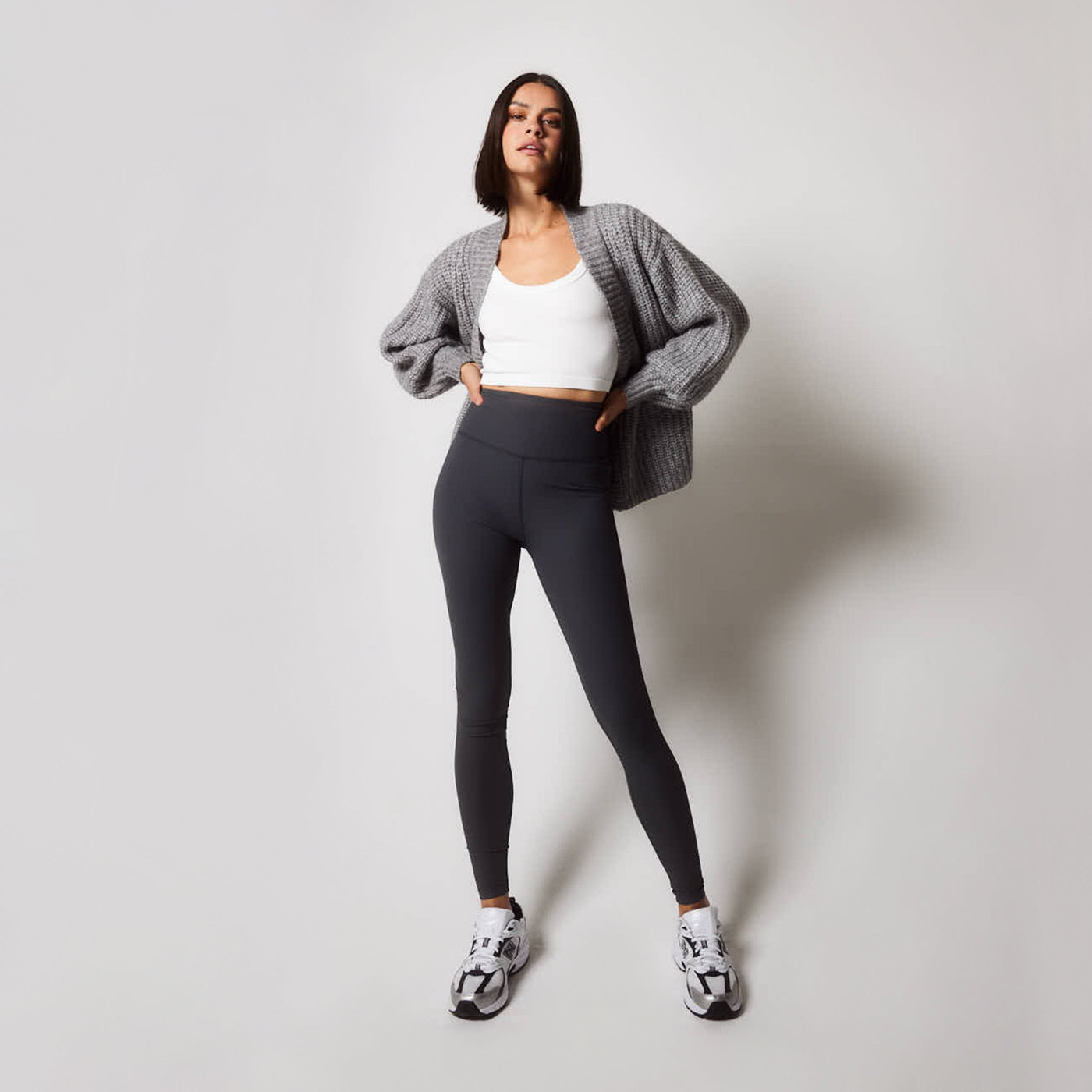 Gerippte Leggings - Schattengrau