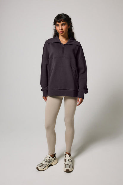 ALL SZN Übergröße 1/4 Zip Bio-Sweatshirt Curvy - Shadow Grey